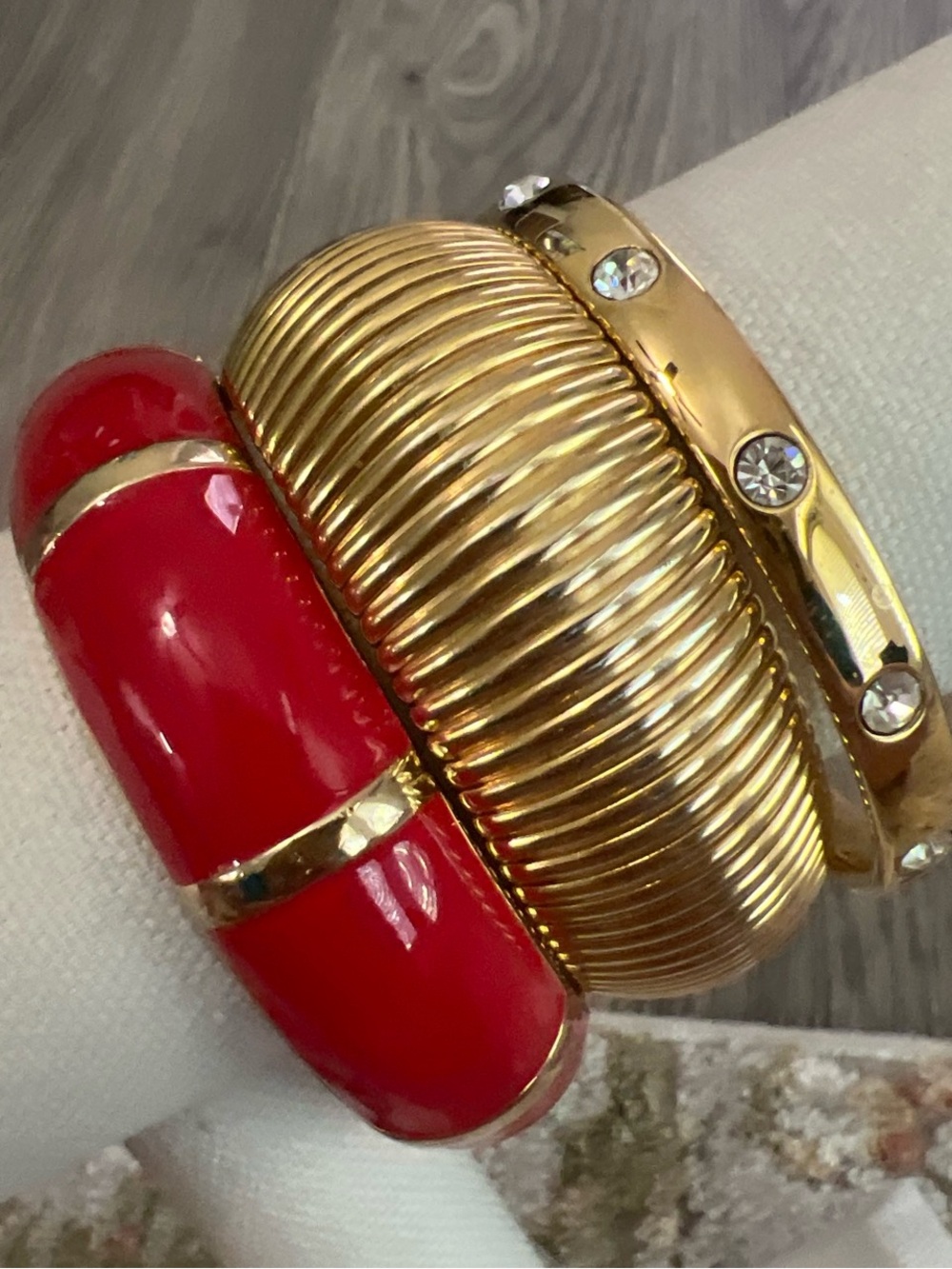Gold and Red Statement Bangle Bracelets - Women Jewelry
